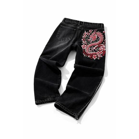 Denim - Deadstock. Embroidered Baggy Jeans